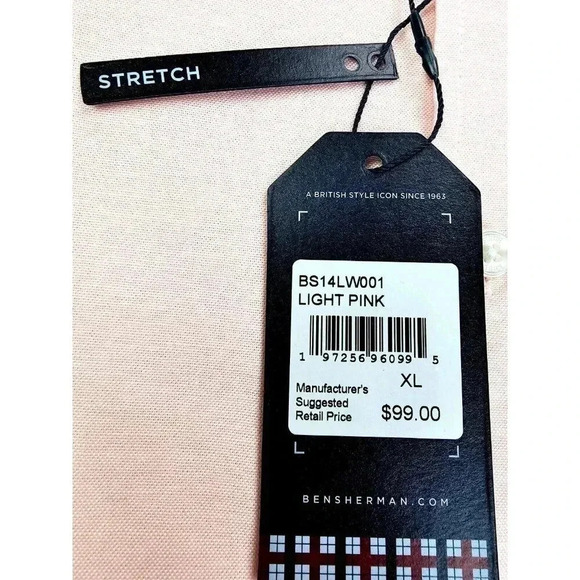 Ben Sherman Stretch Size XL Men Light Powder Pink Logo Tag Button Down Shirt NWT - Picture 6 of 12